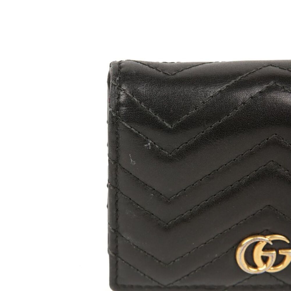 Black Matelassé Leather Gg Marmont Card Case Wallet - Picture 2 of 10